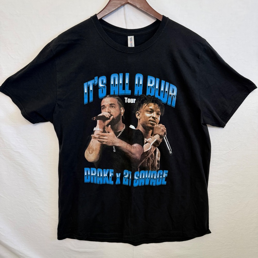 Drake 21 Savage Its All‎ A Blur Tour Shirt Mens XL Black Rap Hip Hop Tee Jerzees